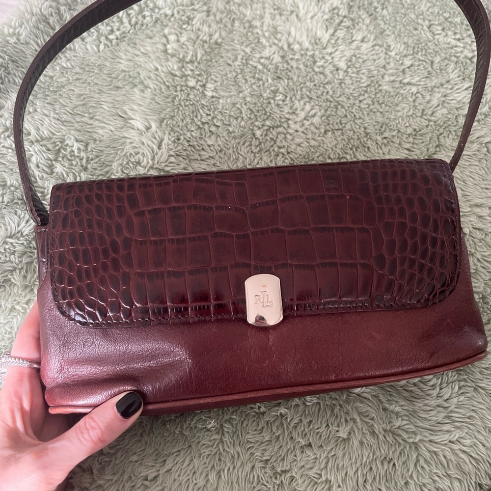 Ralph Lauren RLL Brown/Burgundy Crocodile-Embossed Leather Bag - Vintage